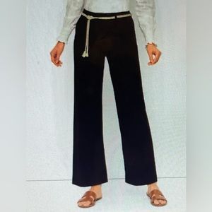 Talbots Twill Wide Leg Pant Rope Belt Navy size 14P Worn Once